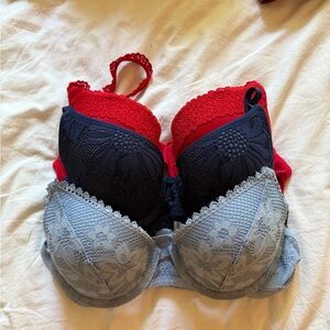Women's Lace Push-Up Bra - Red, Navy, Light blue